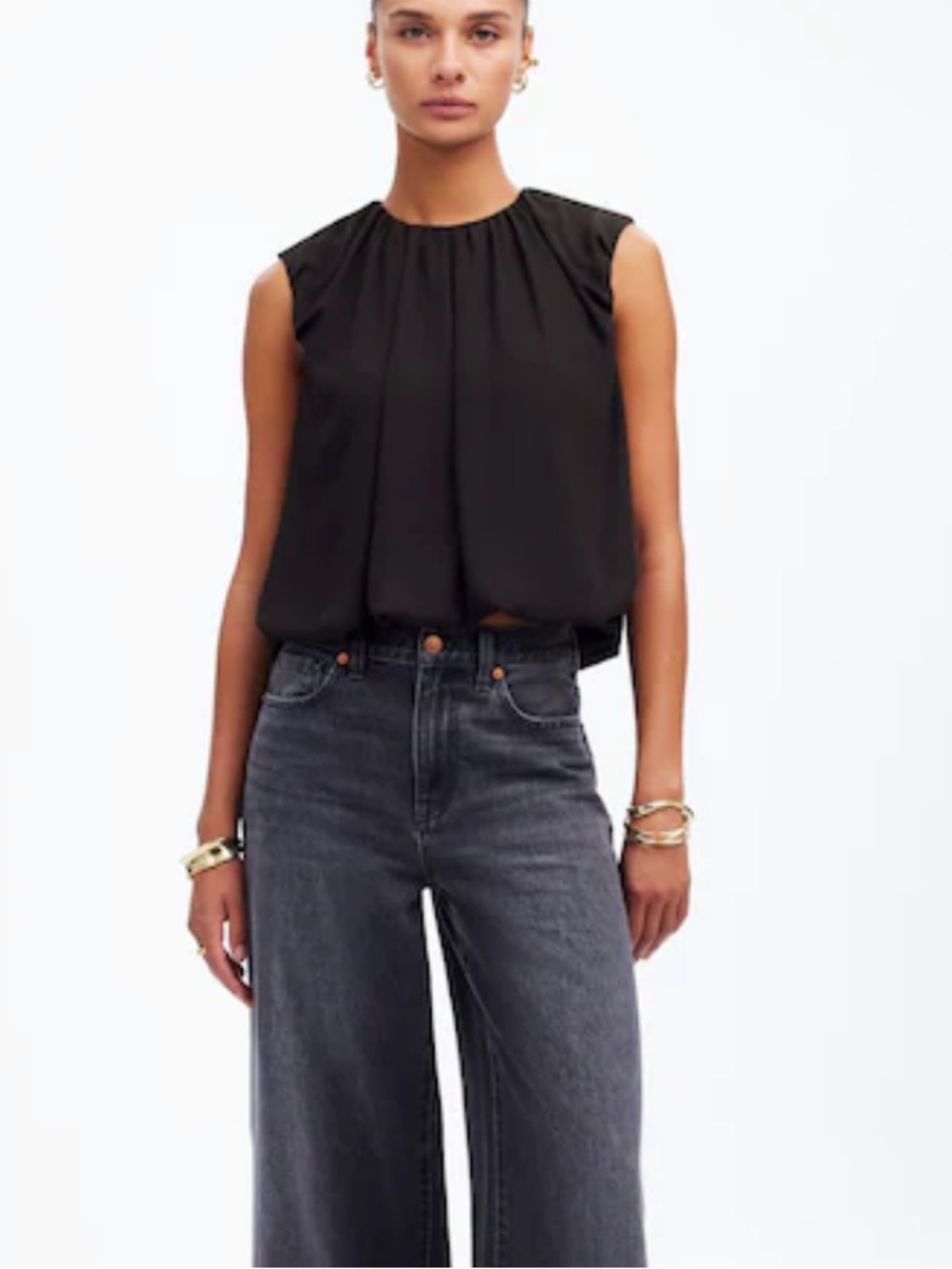 Madewell Chiffon Bubble Top in Black